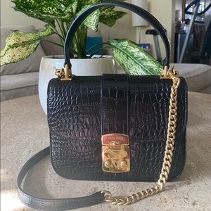 MIU MIU Croc Embossed Leather Top Handle Bag